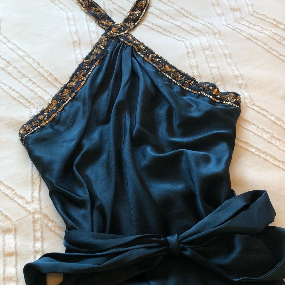 Teal Green Silk Satin Night Out Dress